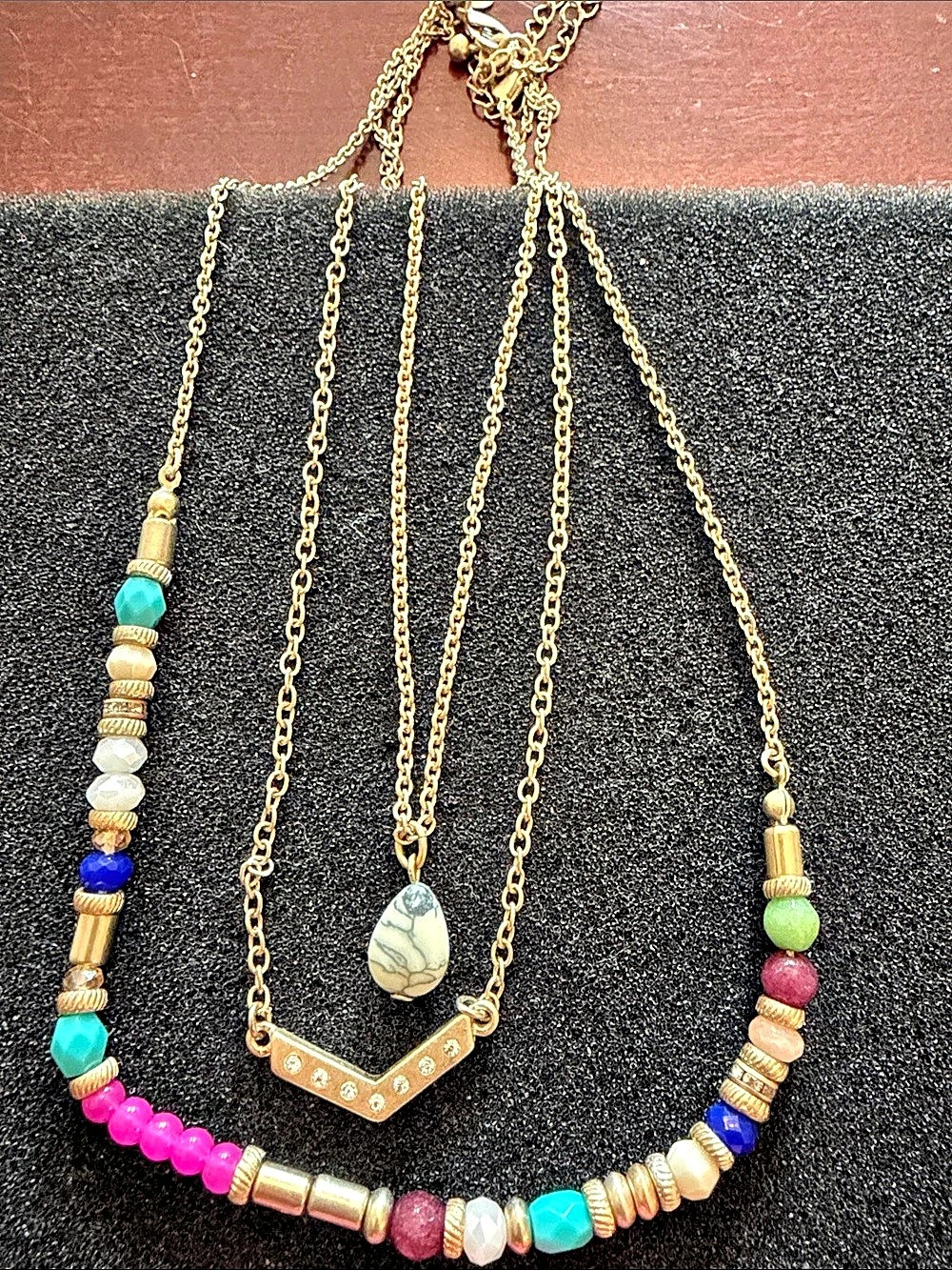 Premier Layered Beaded Necklace in Gold & Multicolor Like New